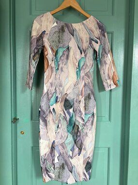 H&M Elegant Abstract Watercolor Pencil Dress with 3/4 Sleeves